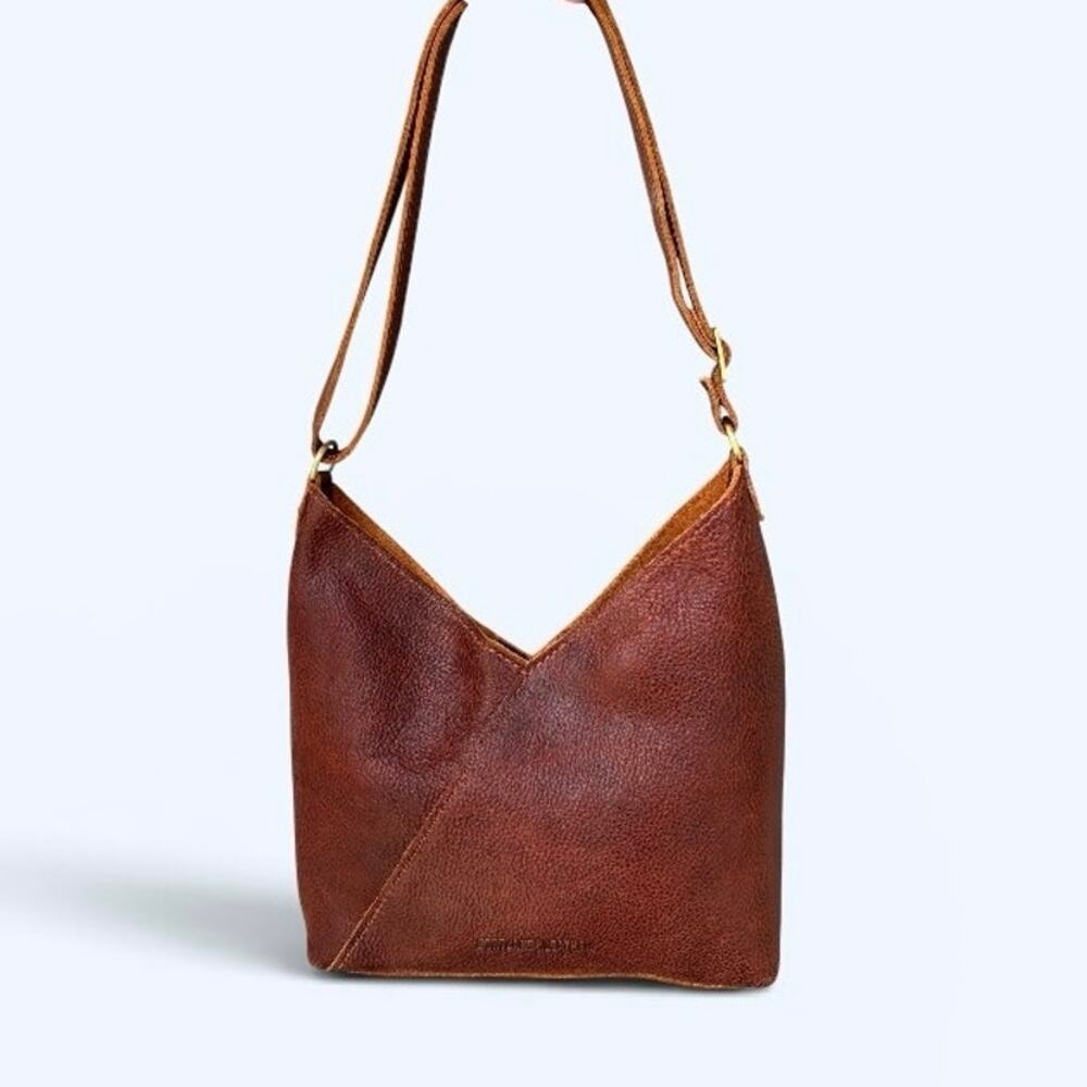 Portland Leather Goods Small Naomi Nutmeg Pebbled Leather Shoulder Crossbody Bag - Picture 2 of 11